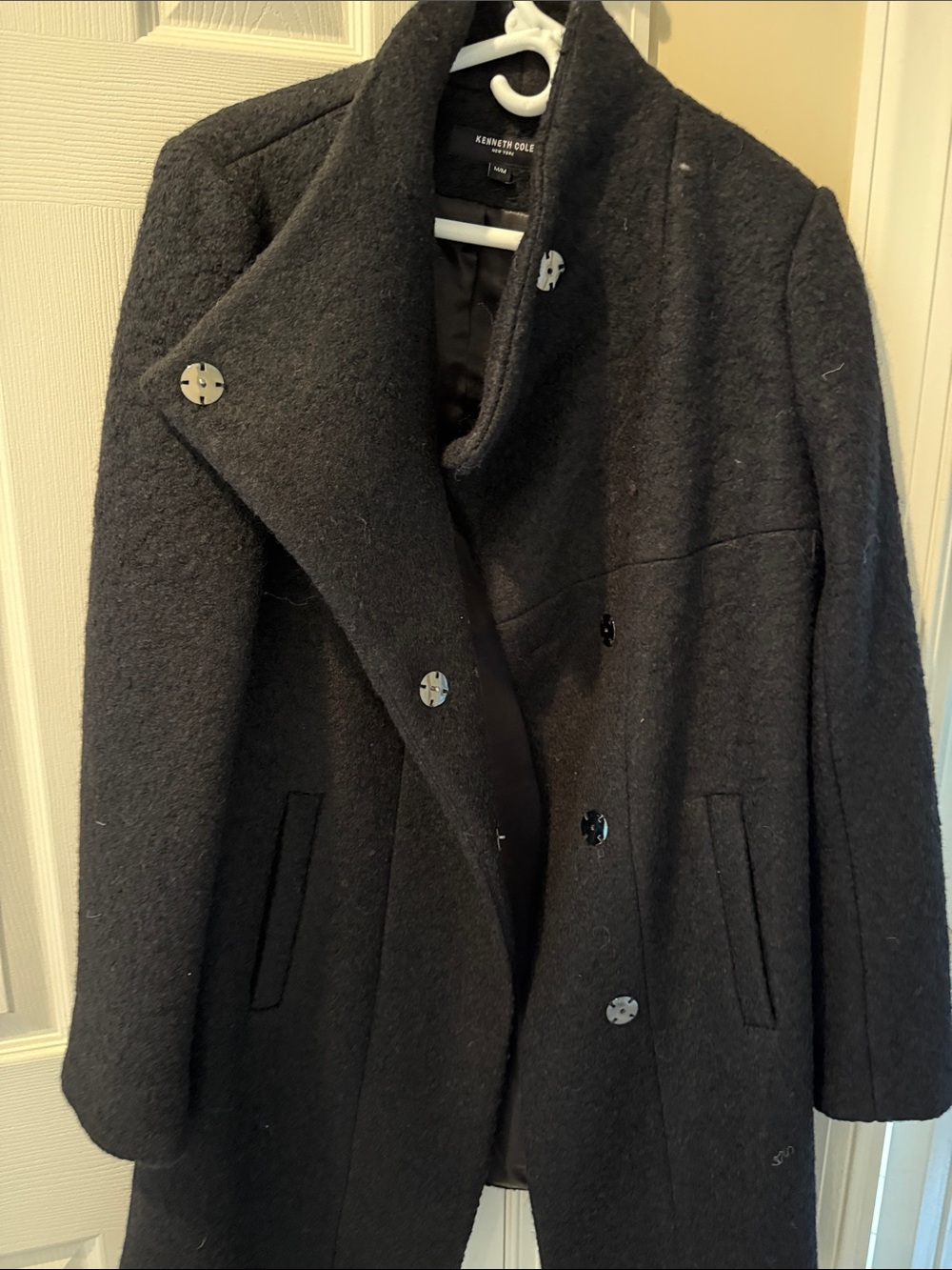 Kenneth Cole Women's Black Double-Breasted Wool Pea Coat